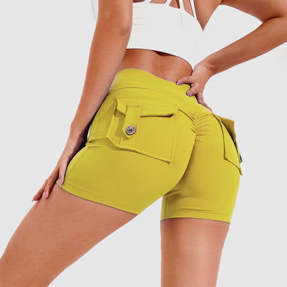 High Waist Hip Lifting Shorts With Pockets Quick Dry Yoga Fitness Sports Pants Women Clothes