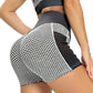 Honeycomb Jacquard Yoga Shorts Women High Waist Side Pockets