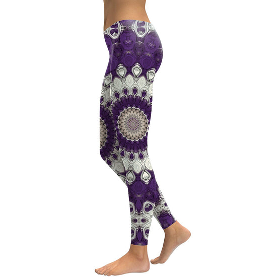 Purple Mandala Flower Yoga Workout Leggings