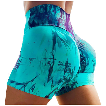 Ladies Tie Dye Printed Shorts Hip-Up Yoga Pants